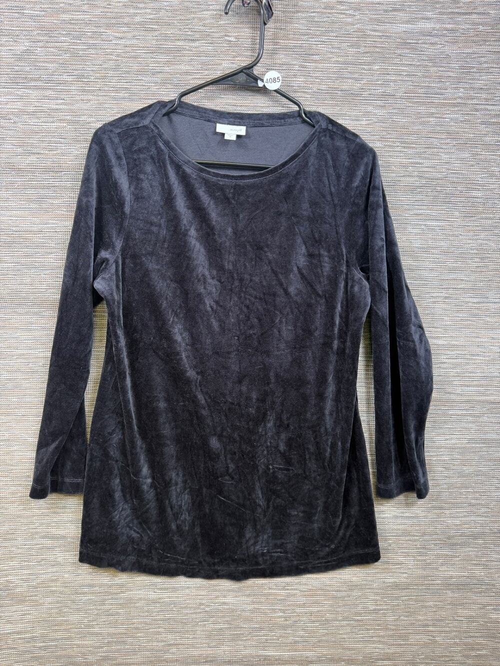 J Pure Jill Top Womens Size M Black Crushed Velvet Pockets Stretch Shirt